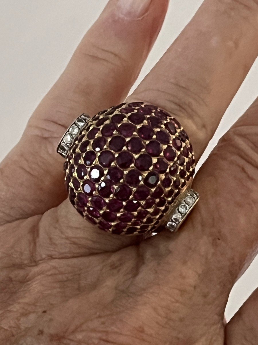 782- Yellow Gold Ruby Diamond Ball Ring-photo-1