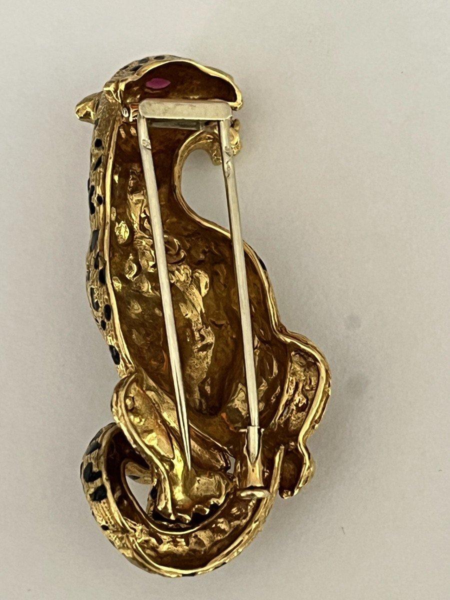 5912- Yellow Gold Enamel Panther Brooch-photo-2