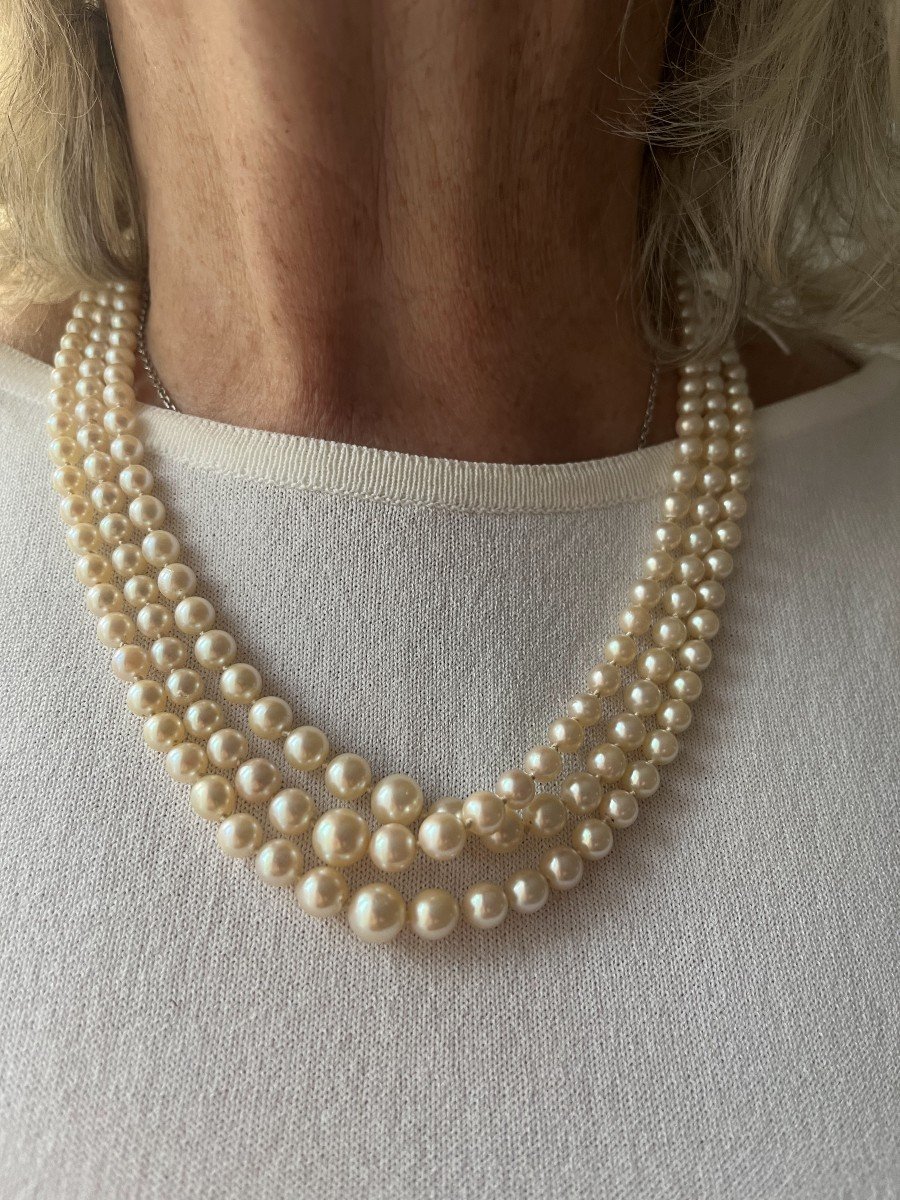 5961- Very Beautiful Orient 3 Row Pearl Necklace-photo-4