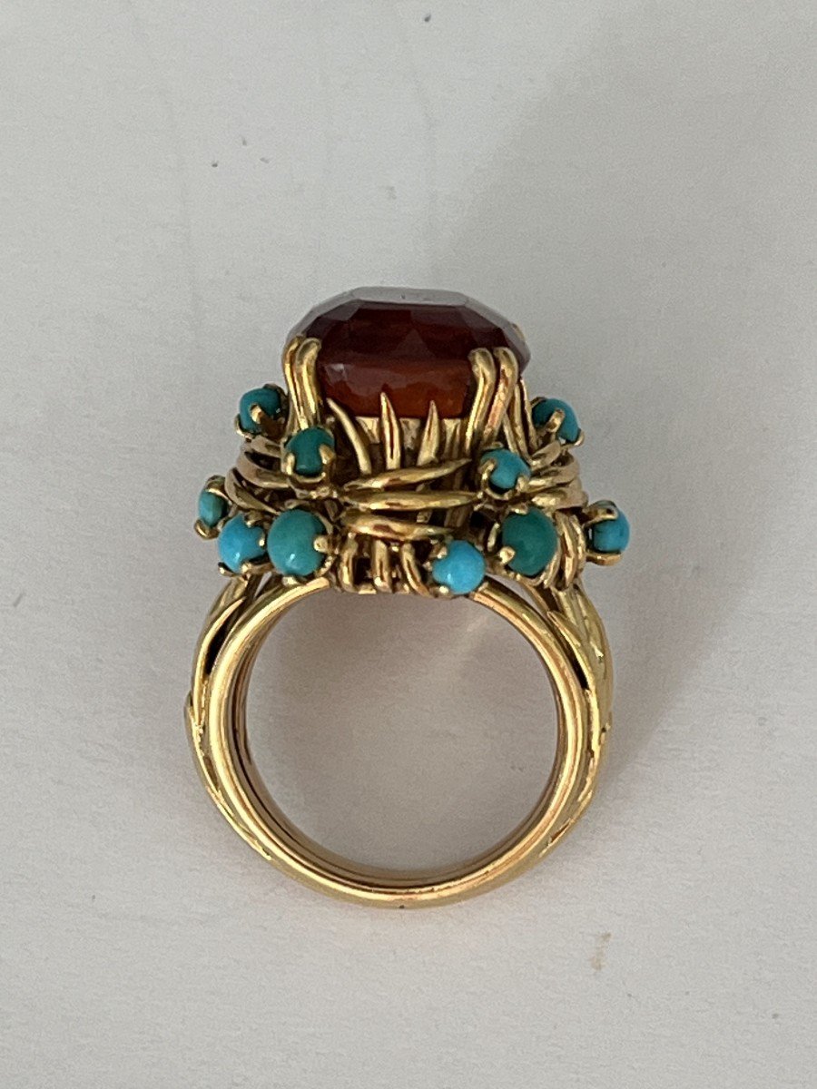 5964- Yellow Gold Citrine Turquoise Ring-photo-4