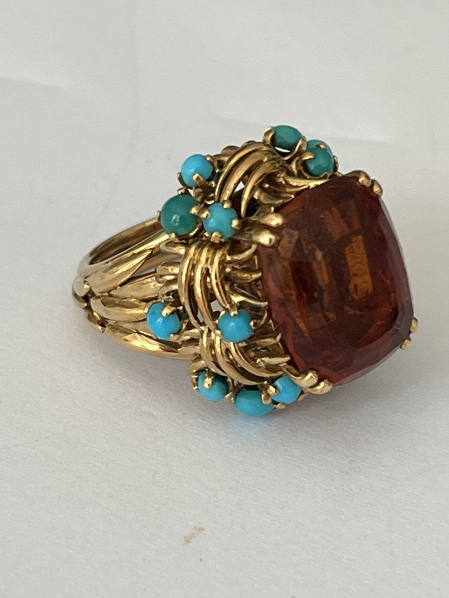 5964- Yellow Gold Citrine Turquoise Ring-photo-1