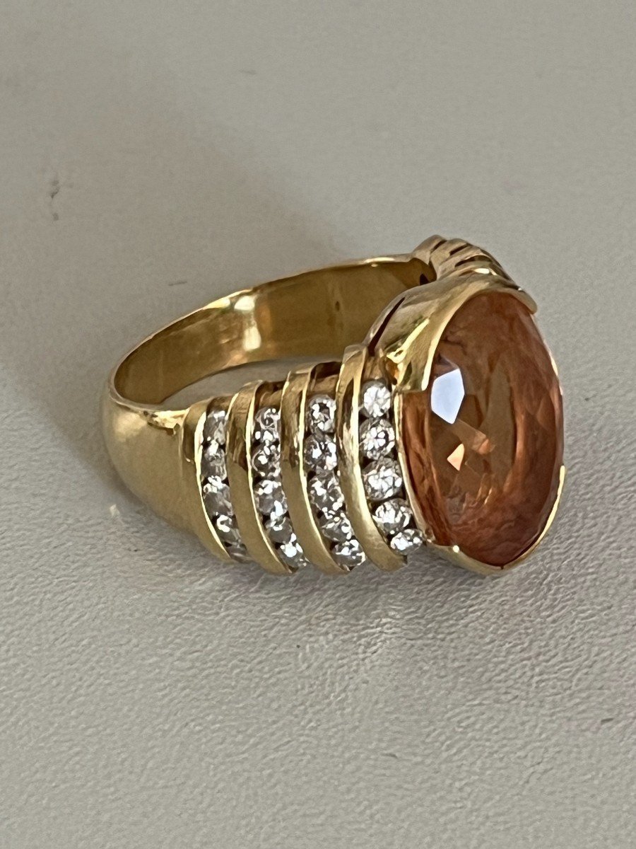 5991- Yellow Gold Orange Topaz Diamond Bangle Ring-photo-2