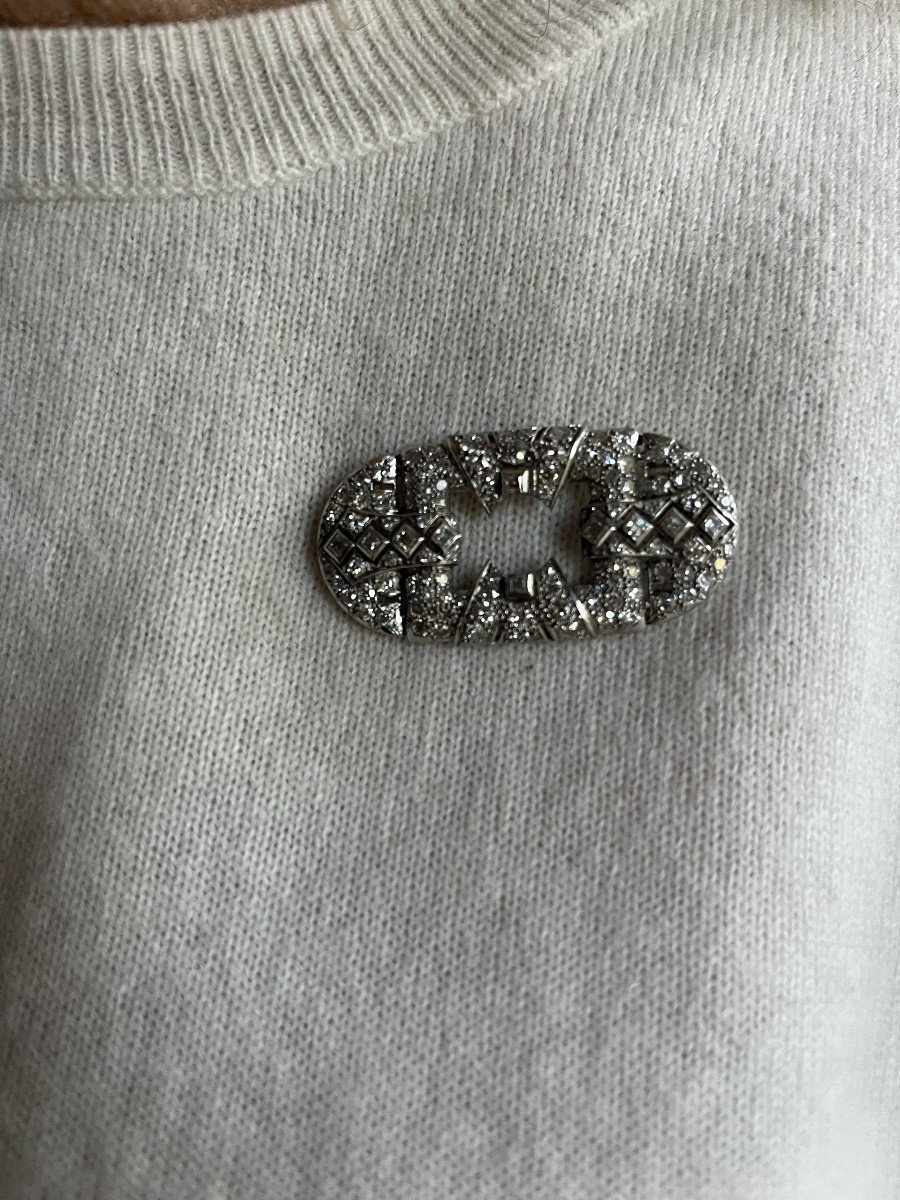 6001- Broche Ovale Platine Diamants-photo-2