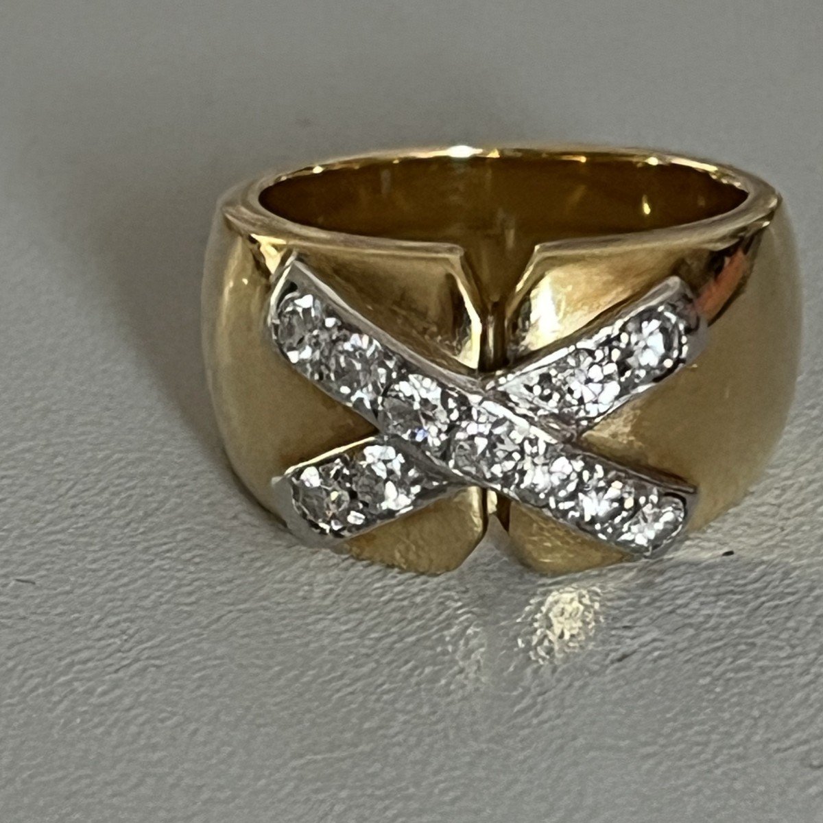 6050a- Yellow Gold Band Ring Diamonds 0.80 Ct