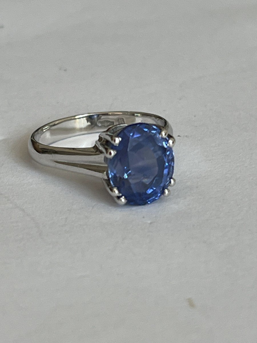 5963- White Gold Ring With 4.60 Ct Ceylon Certified Sapphire-photo-4