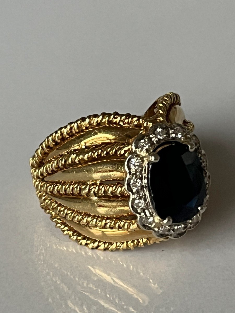 5966- Important Yellow Gold Ring Sapphire Diamonds-photo-1