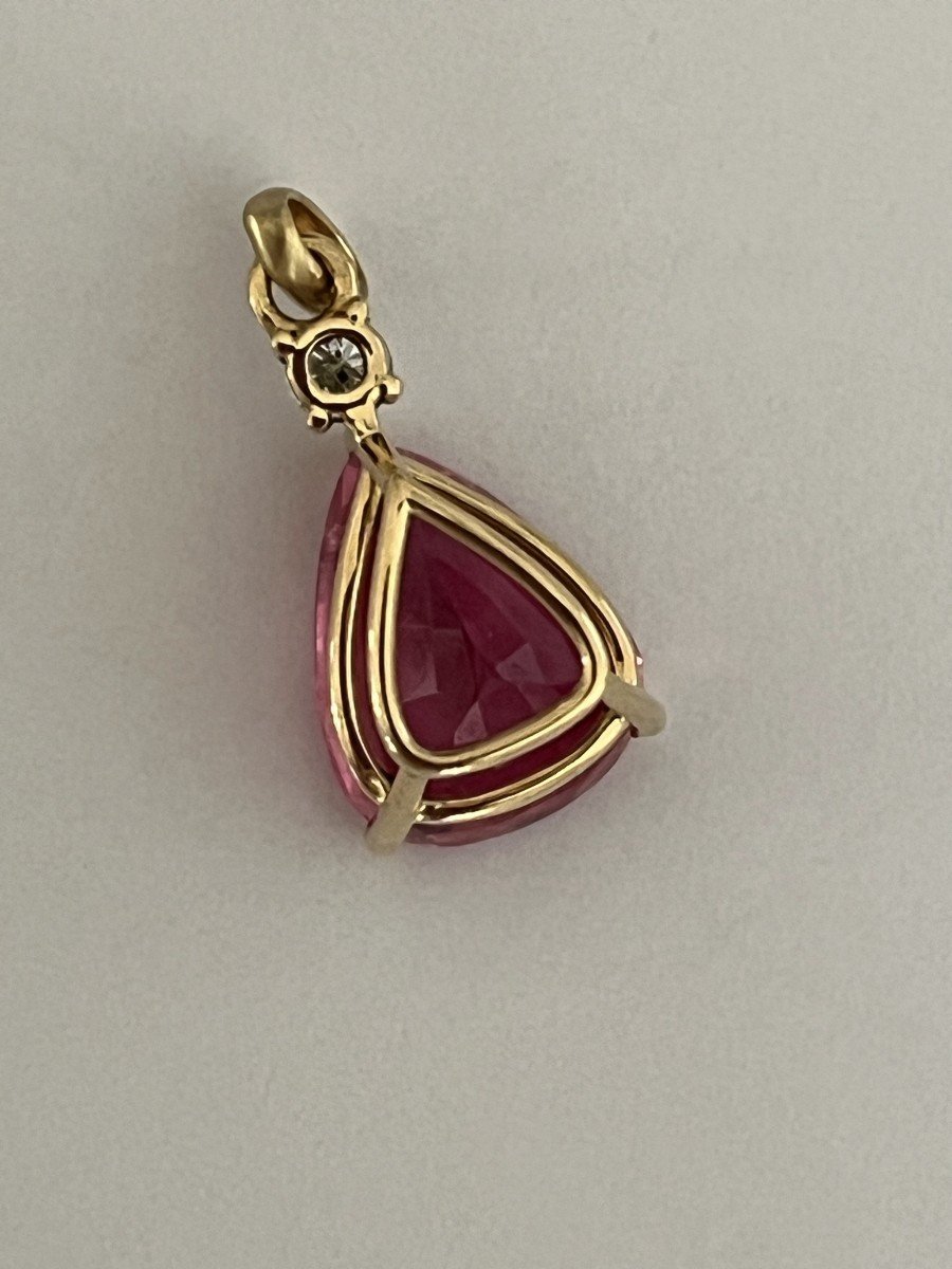 5947- Pendentif Or Jaune Tourmaline Rose Taille Poire Diamant-photo-1