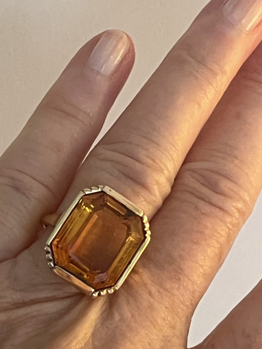 6013- Yellow Gold Citrine Madeira Ring 1950s-photo-2