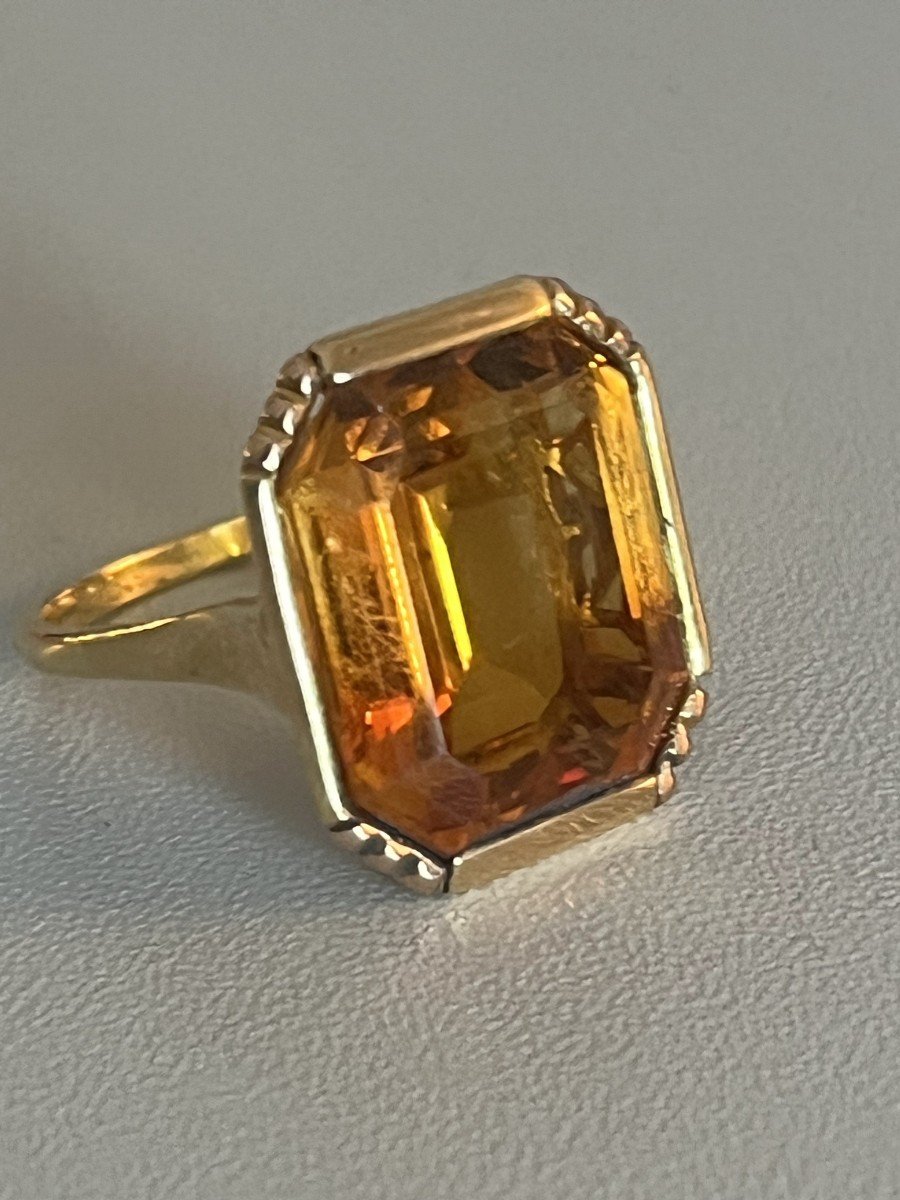 6013- Yellow Gold Citrine Madeira Ring 1950s-photo-3