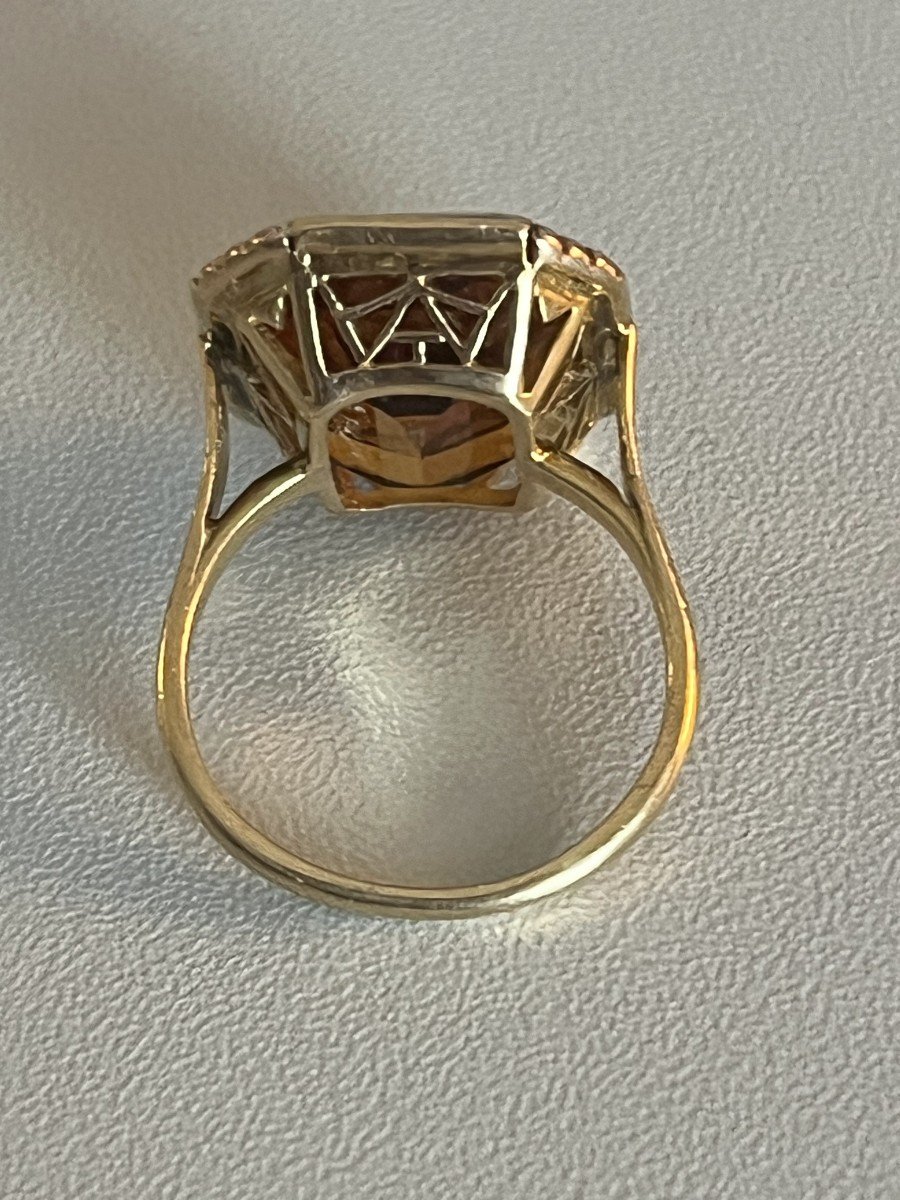 6013- Yellow Gold Citrine Madeira Ring 1950s-photo-4