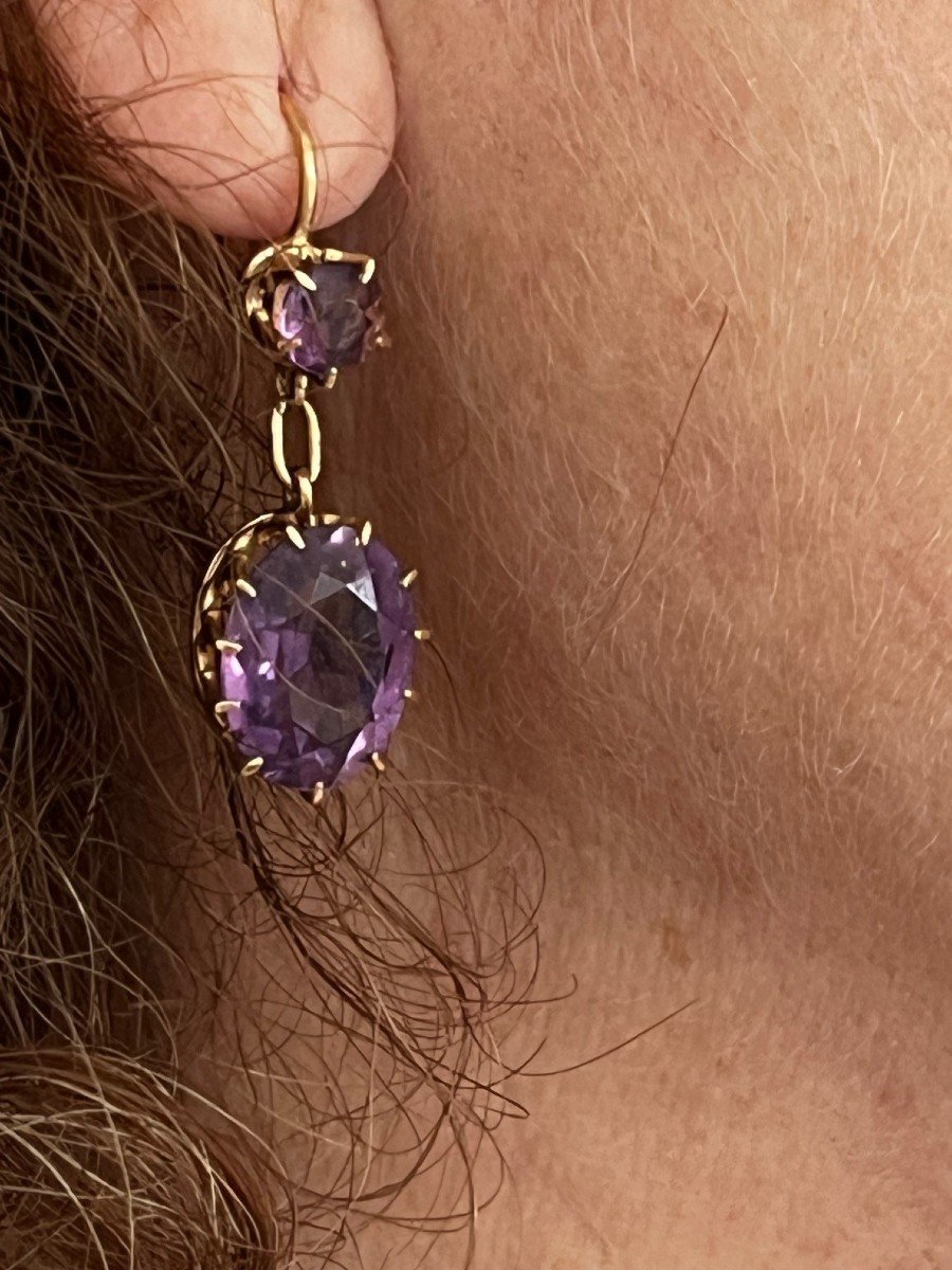 6014- Yellow Gold Amethyst Sleeper Earrings-photo-2