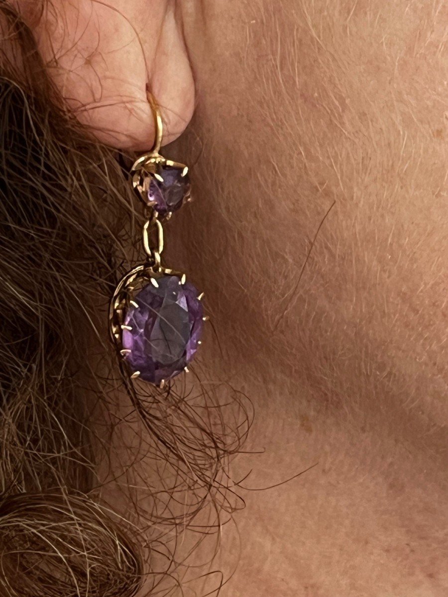 6014- Yellow Gold Amethyst Sleeper Earrings-photo-3