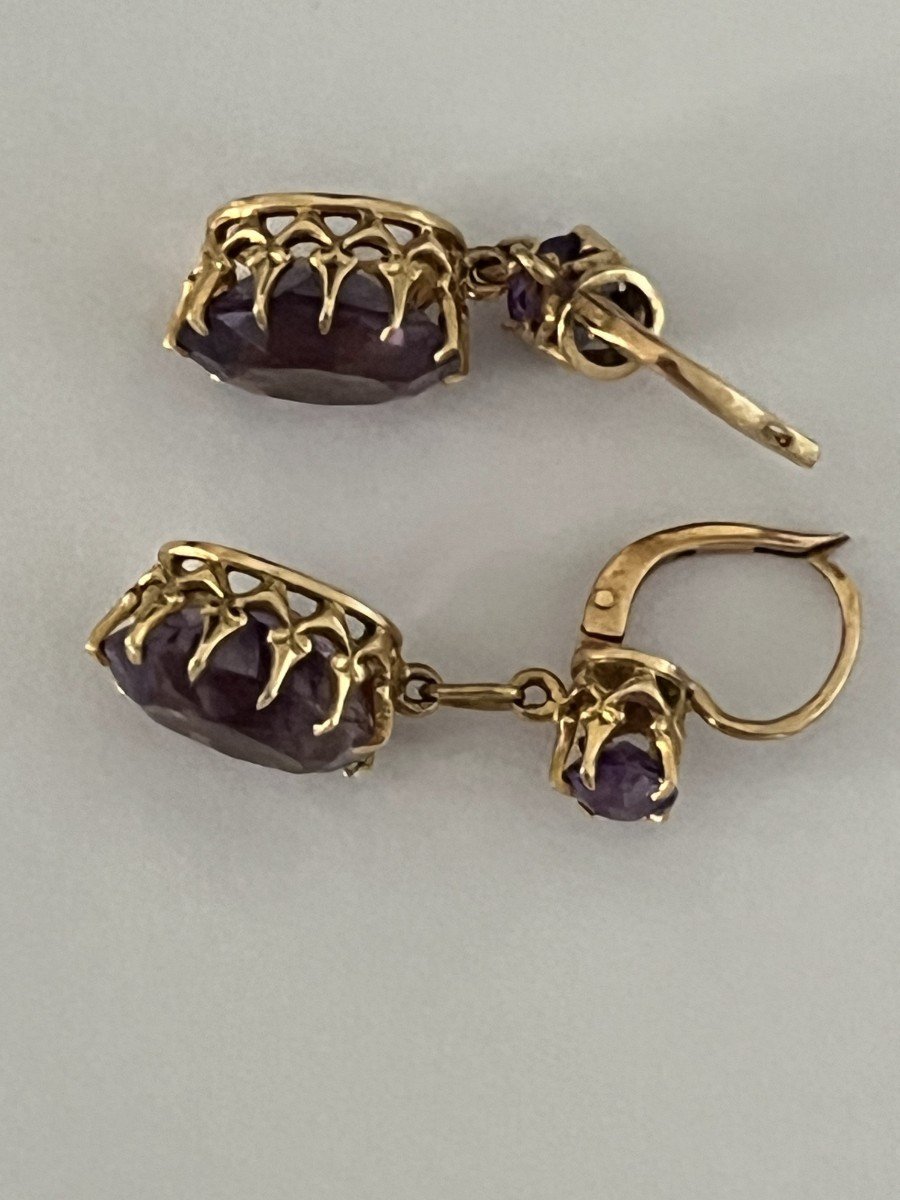 6014- Yellow Gold Amethyst Sleeper Earrings-photo-4