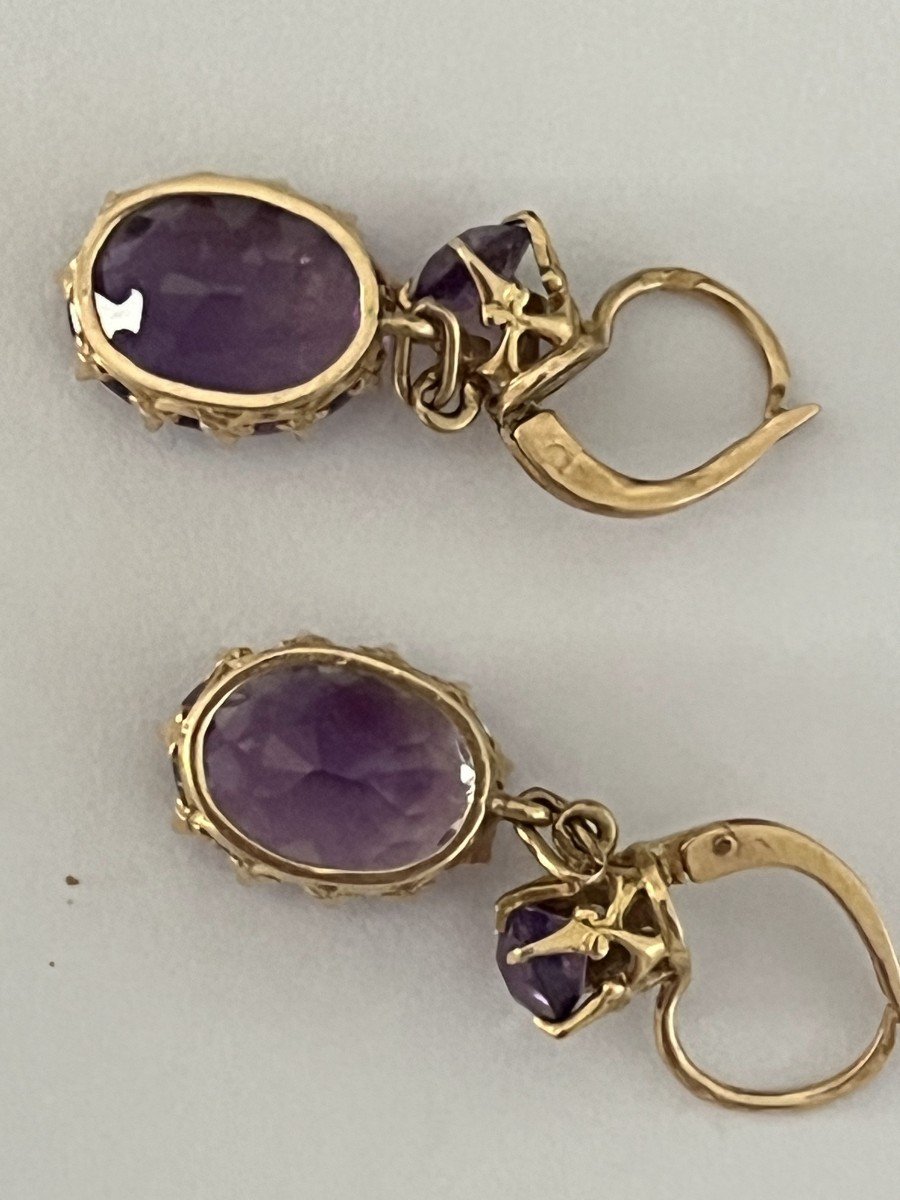 6014- Yellow Gold Amethyst Sleeper Earrings-photo-1