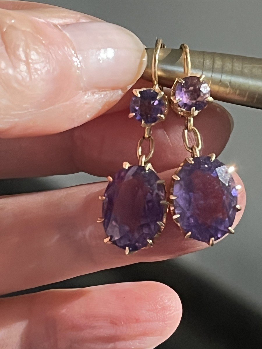 6014- Yellow Gold Amethyst Sleeper Earrings-photo-2