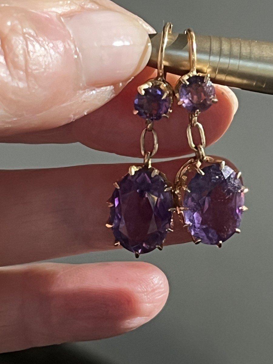 6014- Yellow Gold Amethyst Sleeper Earrings