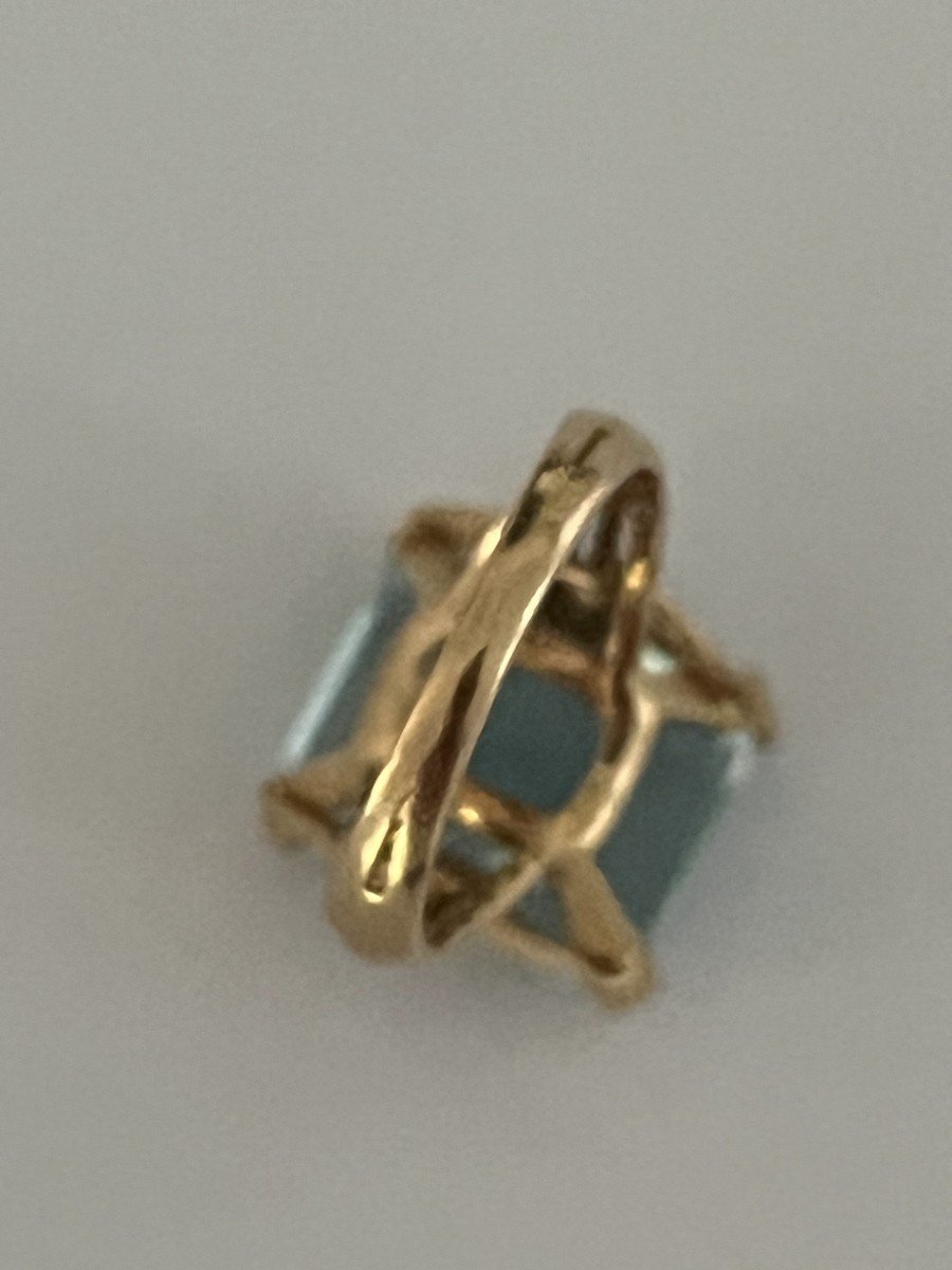 6016- Yellow Gold Wire Ring With Aquamarine-photo-2