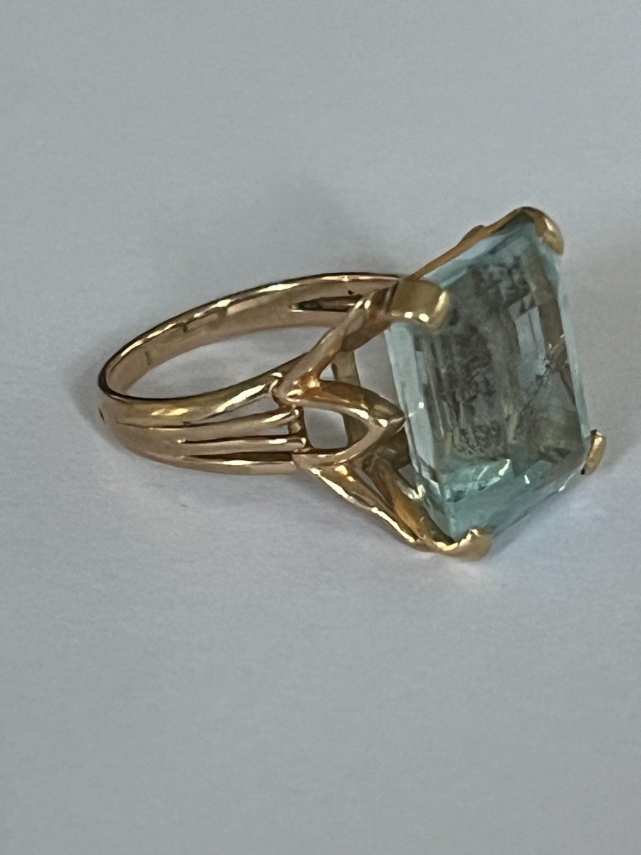 6016- Yellow Gold Wire Ring With Aquamarine-photo-4