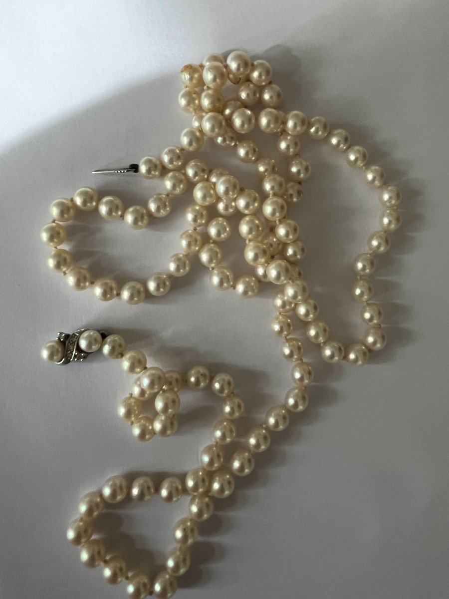 6026- Akoya Pearl Long Necklace With Grey Gold Clasp-photo-2