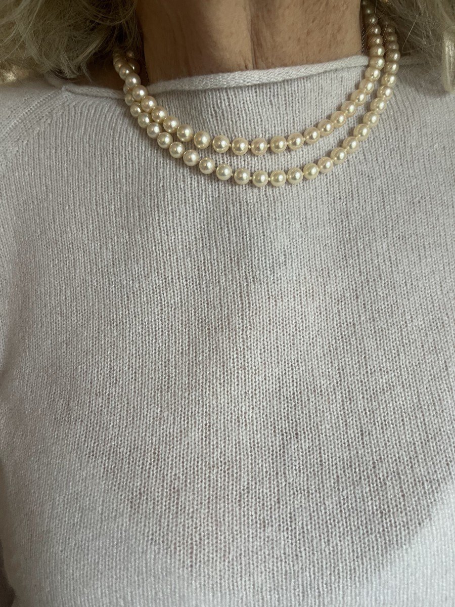 6026- Akoya Pearl Long Necklace With Grey Gold Clasp-photo-3