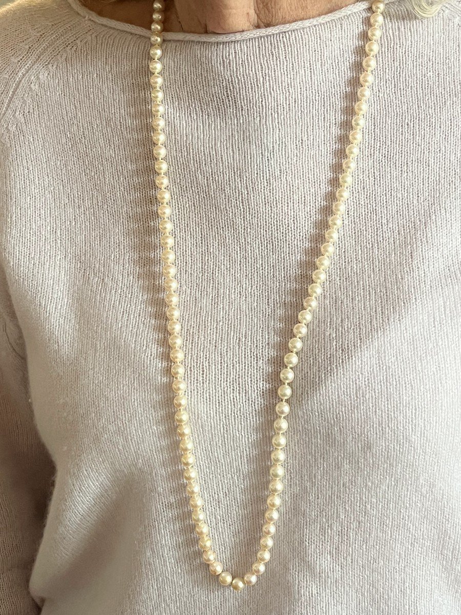 6026- Akoya Pearl Long Necklace With Grey Gold Clasp-photo-1