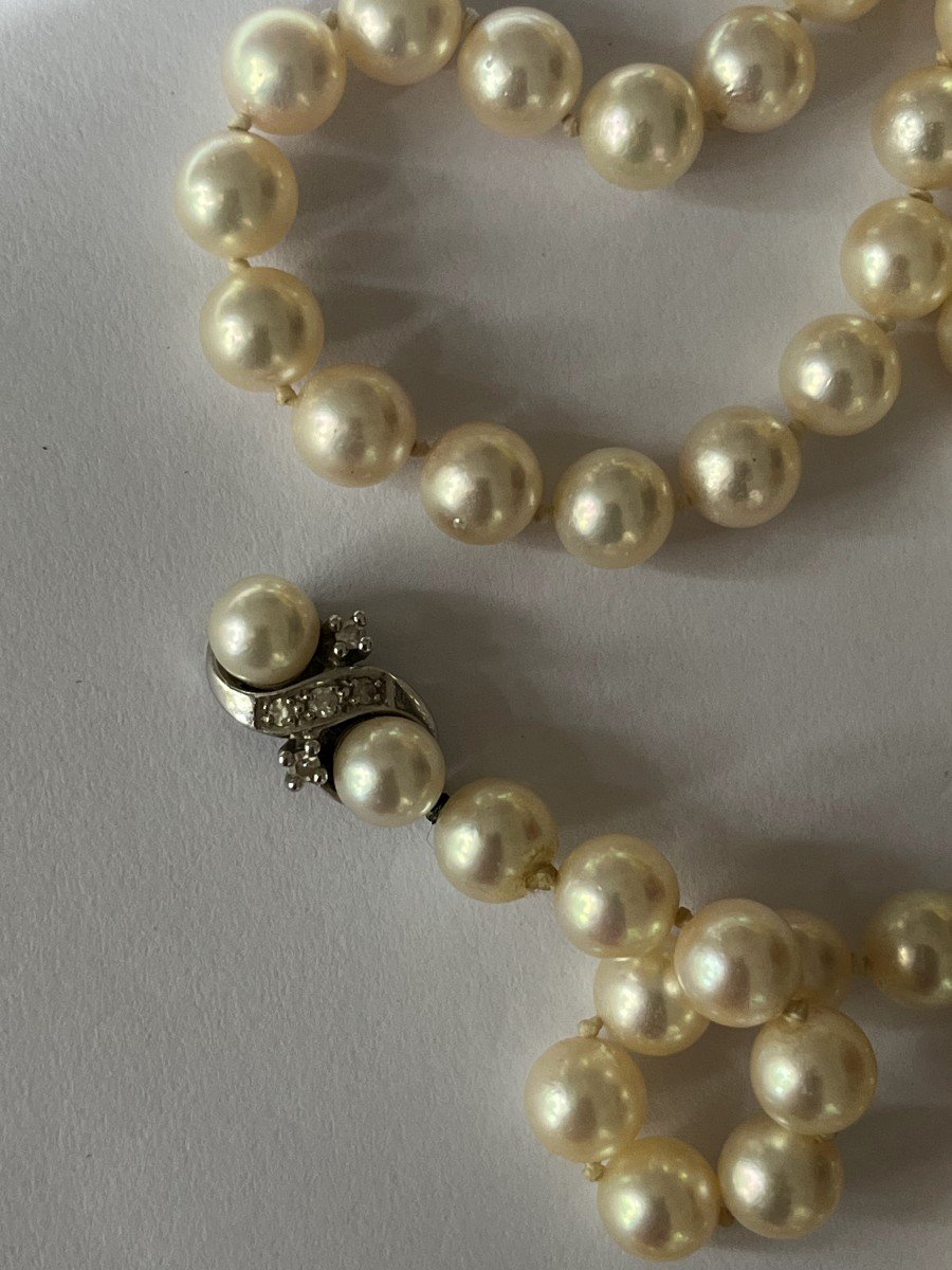 6026- Akoya Pearl Long Necklace With Grey Gold Clasp