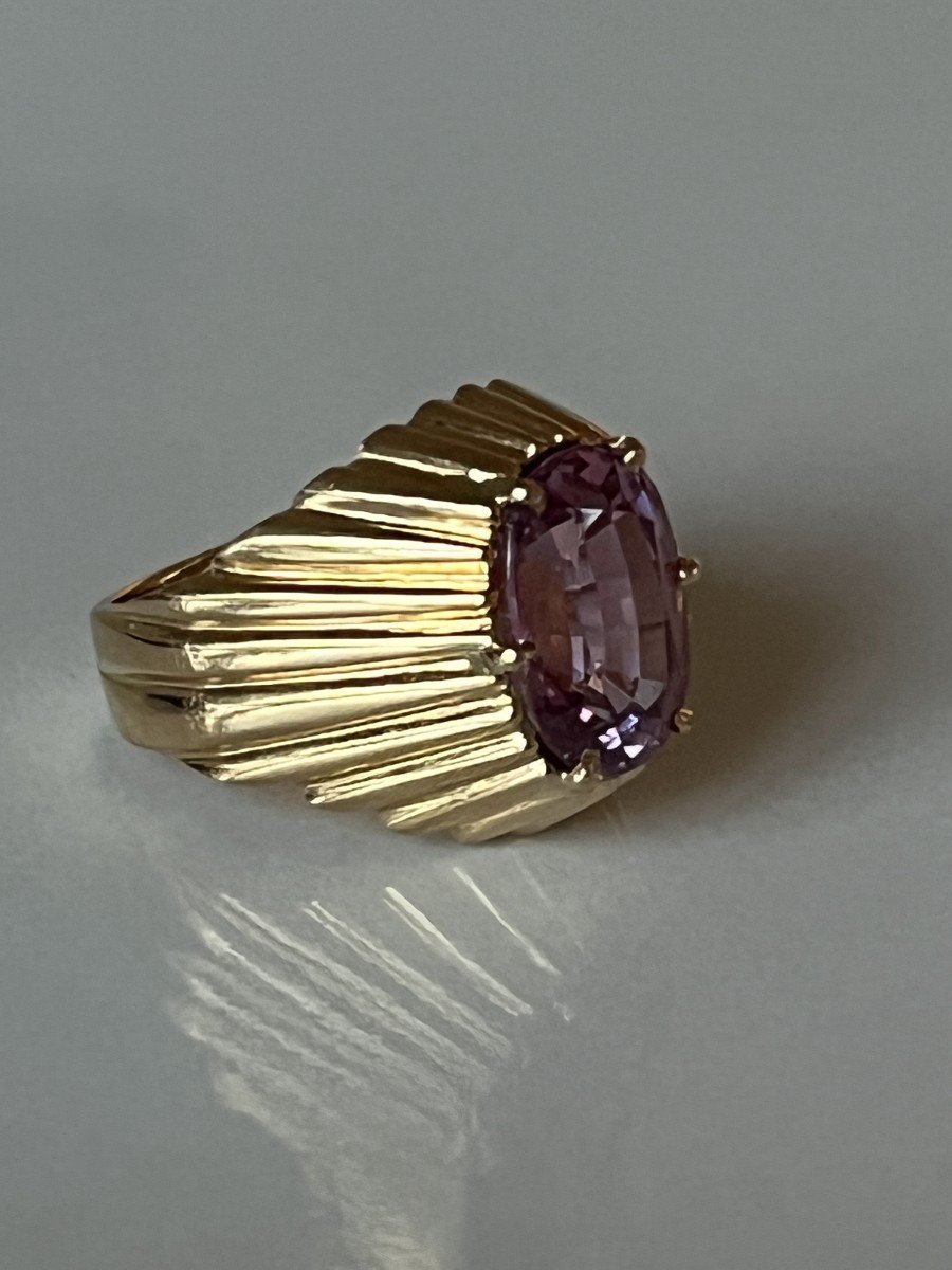 6037- Yellow Gold Dome Ring With Certified Ceylon Pink Sapphire-photo-1