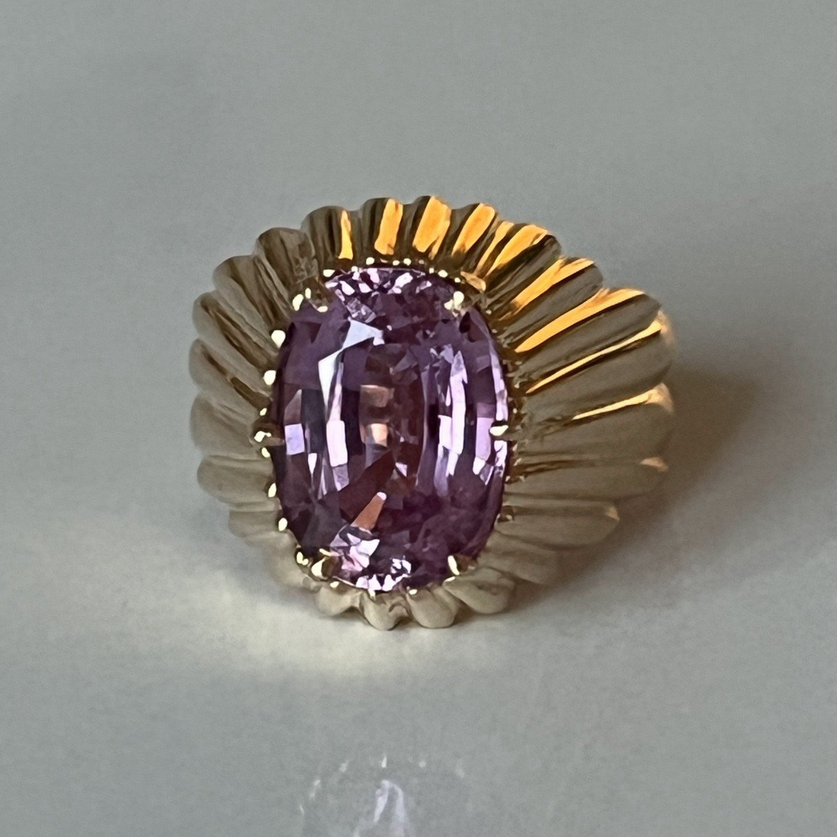 6037- Yellow Gold Dome Ring With Certified Ceylon Pink Sapphire