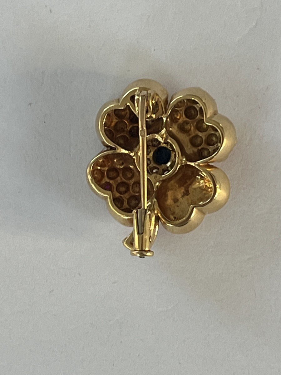 6039- Broche Fleur Fred Or Jaune Saphirs Diamants-photo-2