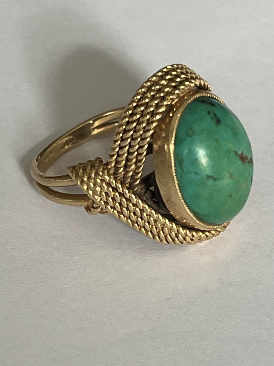 6071- Yellow Gold Turquoise Cabochon Ring-photo-4