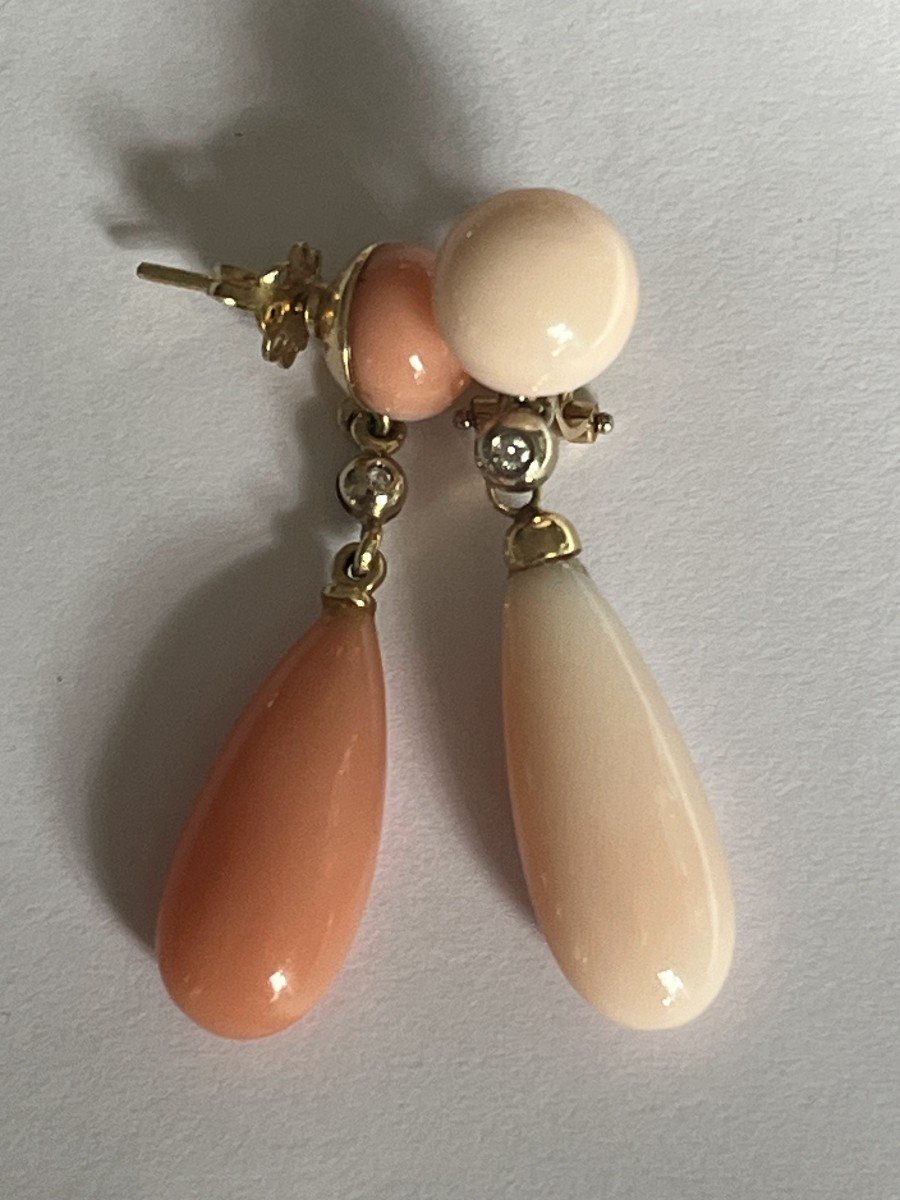 6073- Boucles d'Oreilles Or Jaune Corail