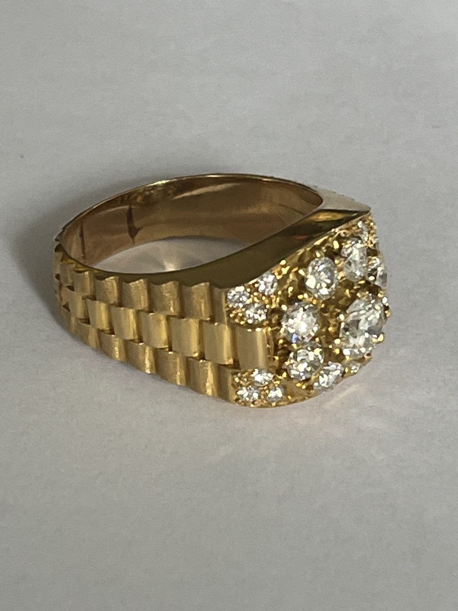 6075- Yellow Gold Signet Ring With Diamonds 1.60 Ct-photo-4