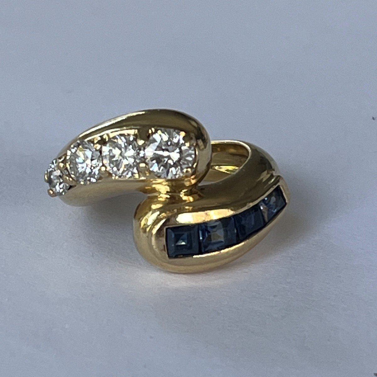 6094- Yellow Gold Diamond Sapphire Cross Ring