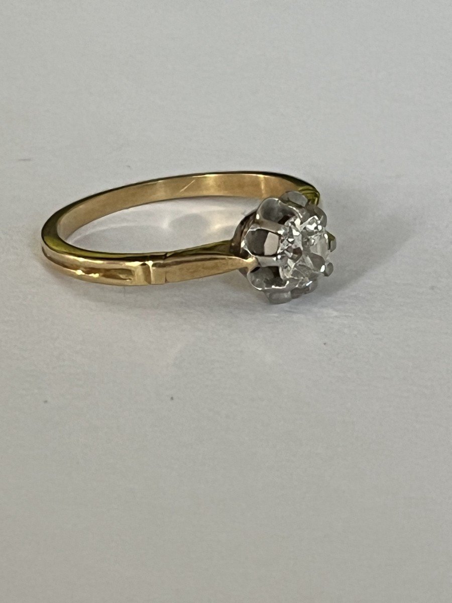 4197- Antique Solitaire Ring Yellow Gold Diamond 0.50 Ct-photo-4