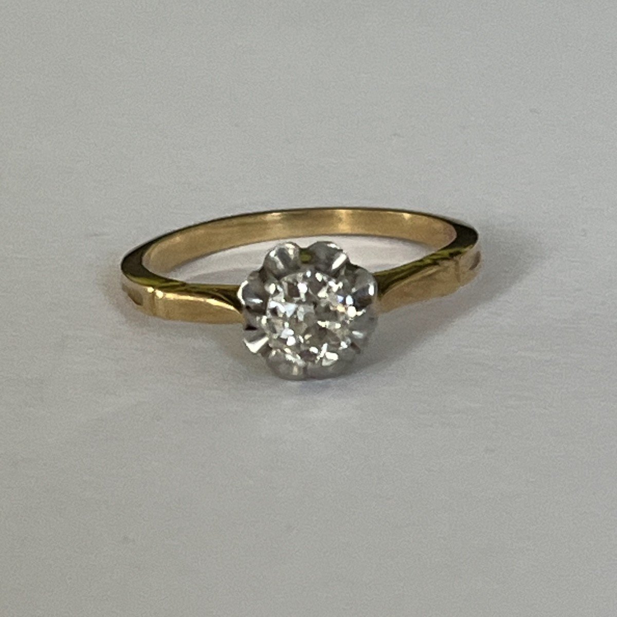 4197- Bague Ancienne Solitaire Or Jaune Diamant 0,50 Ct