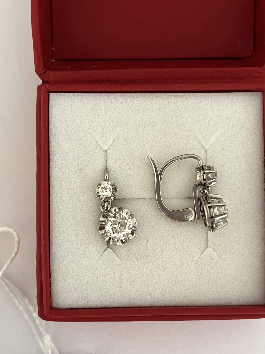 3092- Antique Sleeper Earrings In White Gold And Diamonds-photo-4