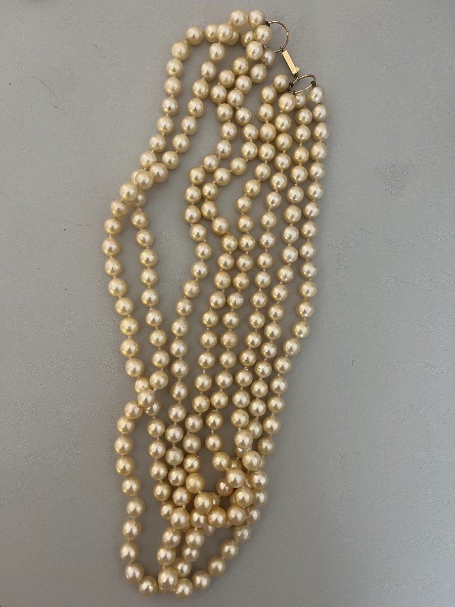 5997- 4 Row Pearl Necklace Yellow Gold Clasp-photo-3