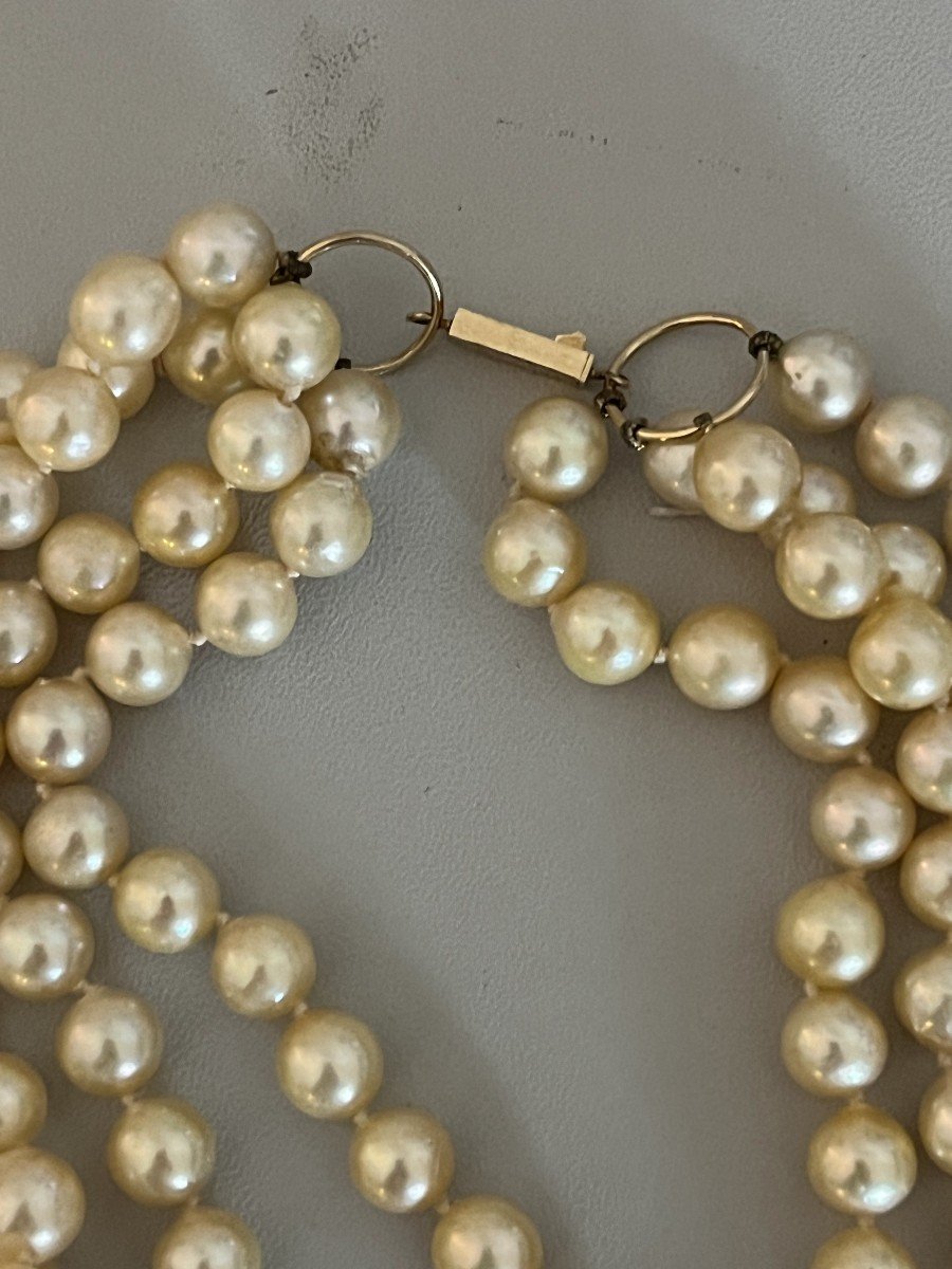 5997- 4 Row Pearl Necklace Yellow Gold Clasp