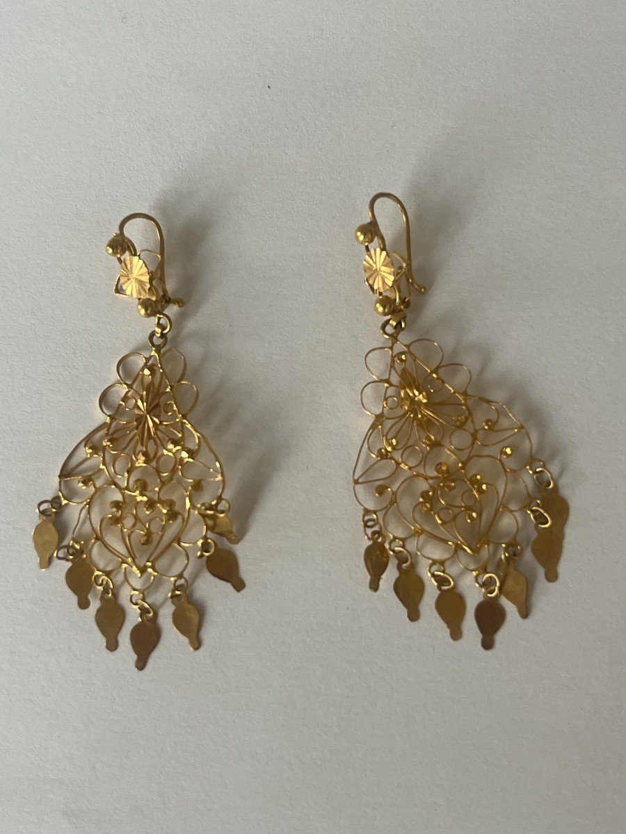 6018- Boucles d'Oreilles Or Jaune Filigrané-photo-2