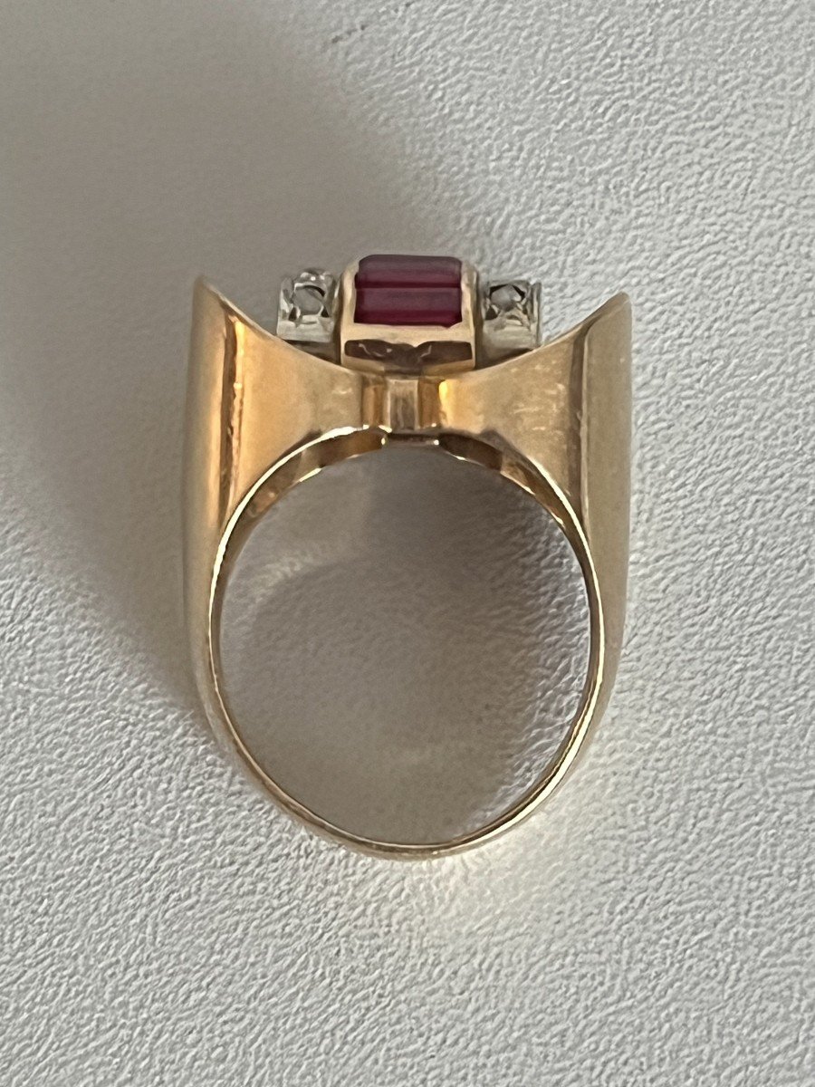 6114- Tank Ring Rose Gold Ruby Verneuil Diamonds-photo-3