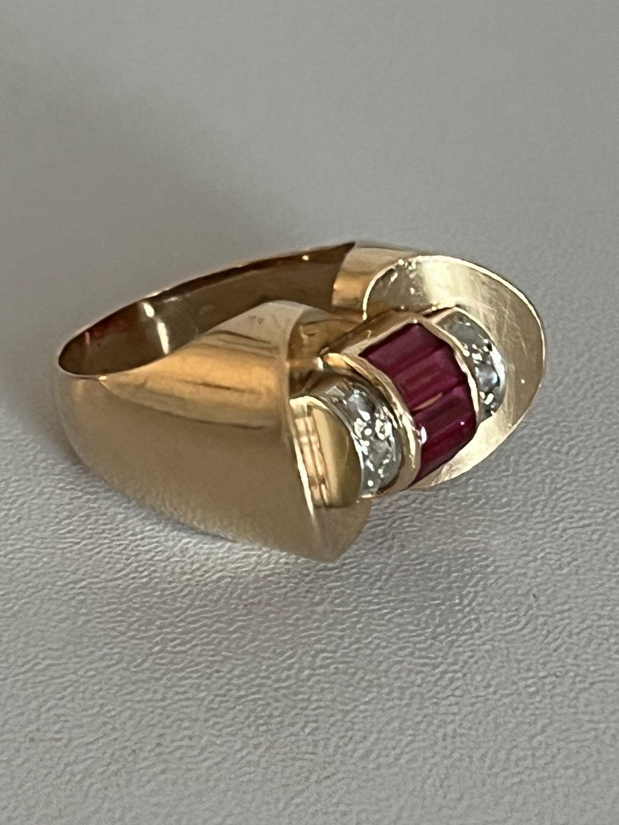 6114- Tank Ring Rose Gold Ruby Verneuil Diamonds-photo-4