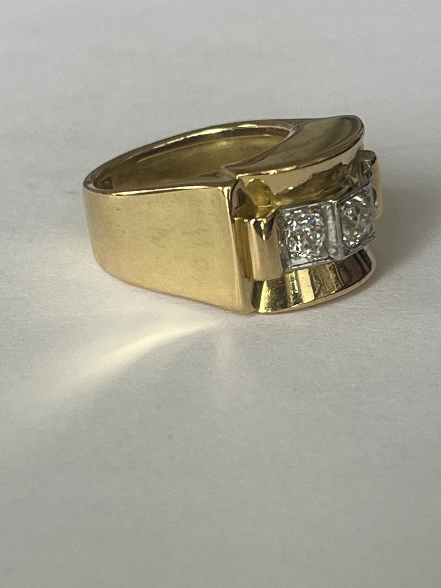 6116- Tank Ring Yellow Gold Diamonds 0.90 Ct-photo-1