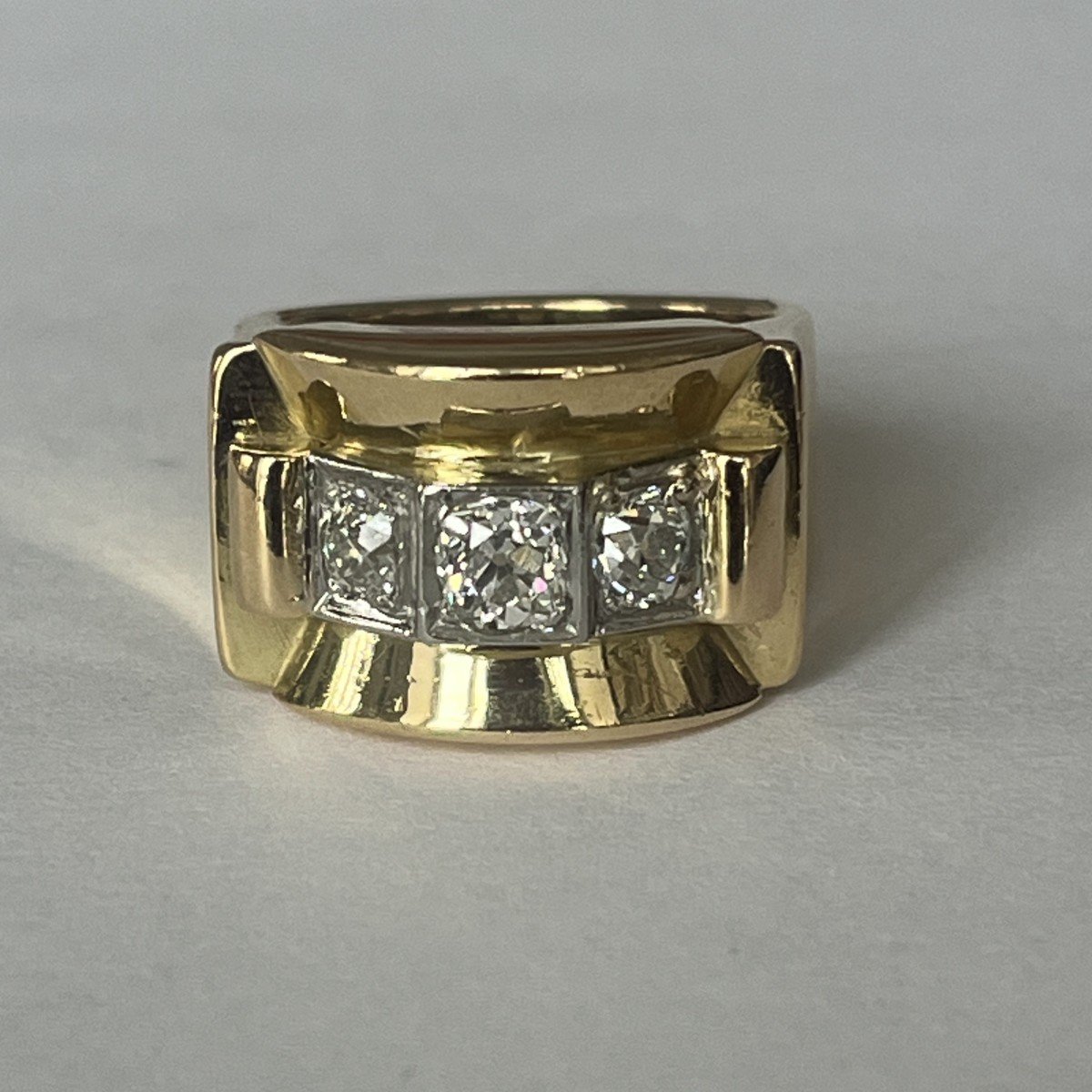 6116- Tank Ring Yellow Gold Diamonds 0.90 Ct