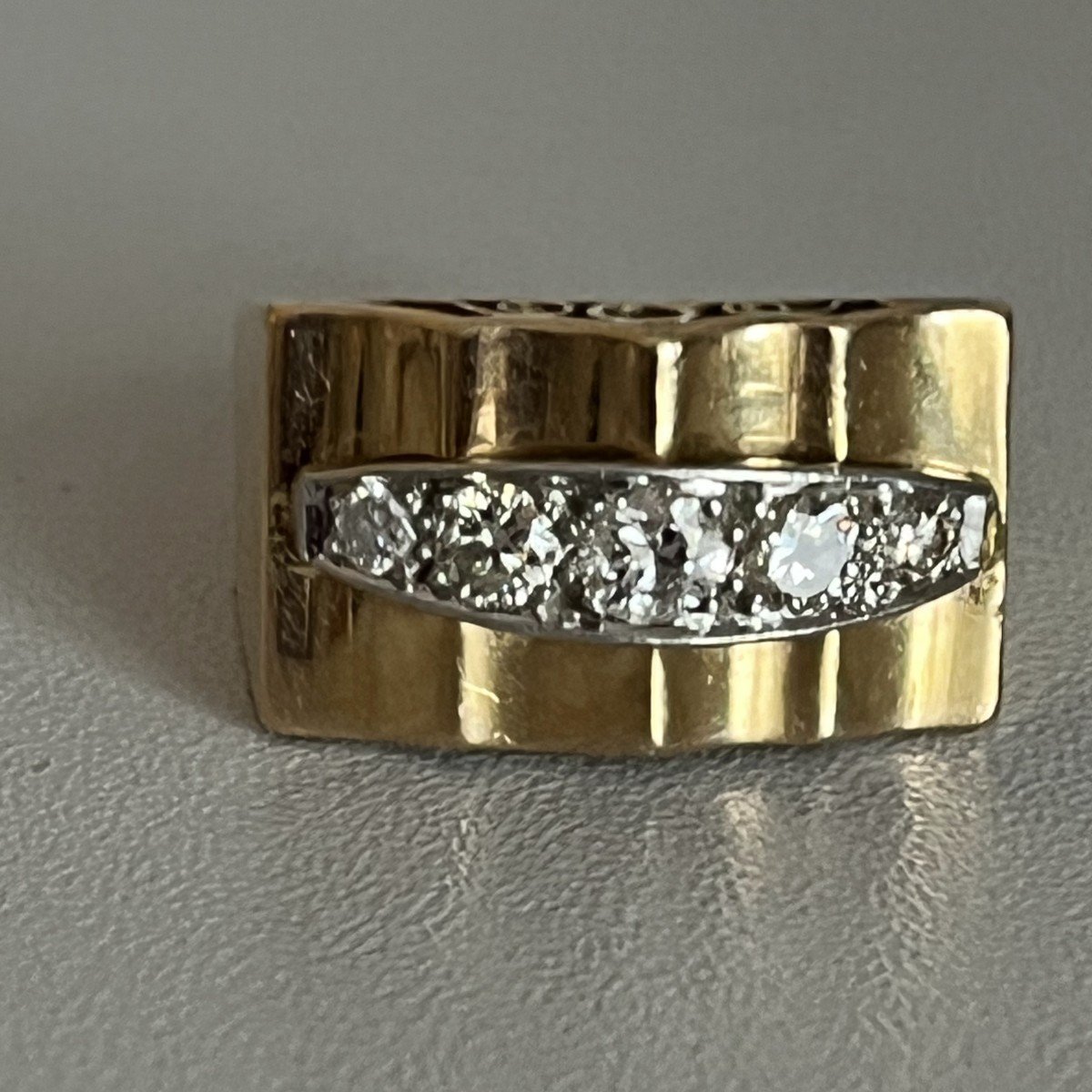 6129- Tank Ring Yellow Gold Diamonds