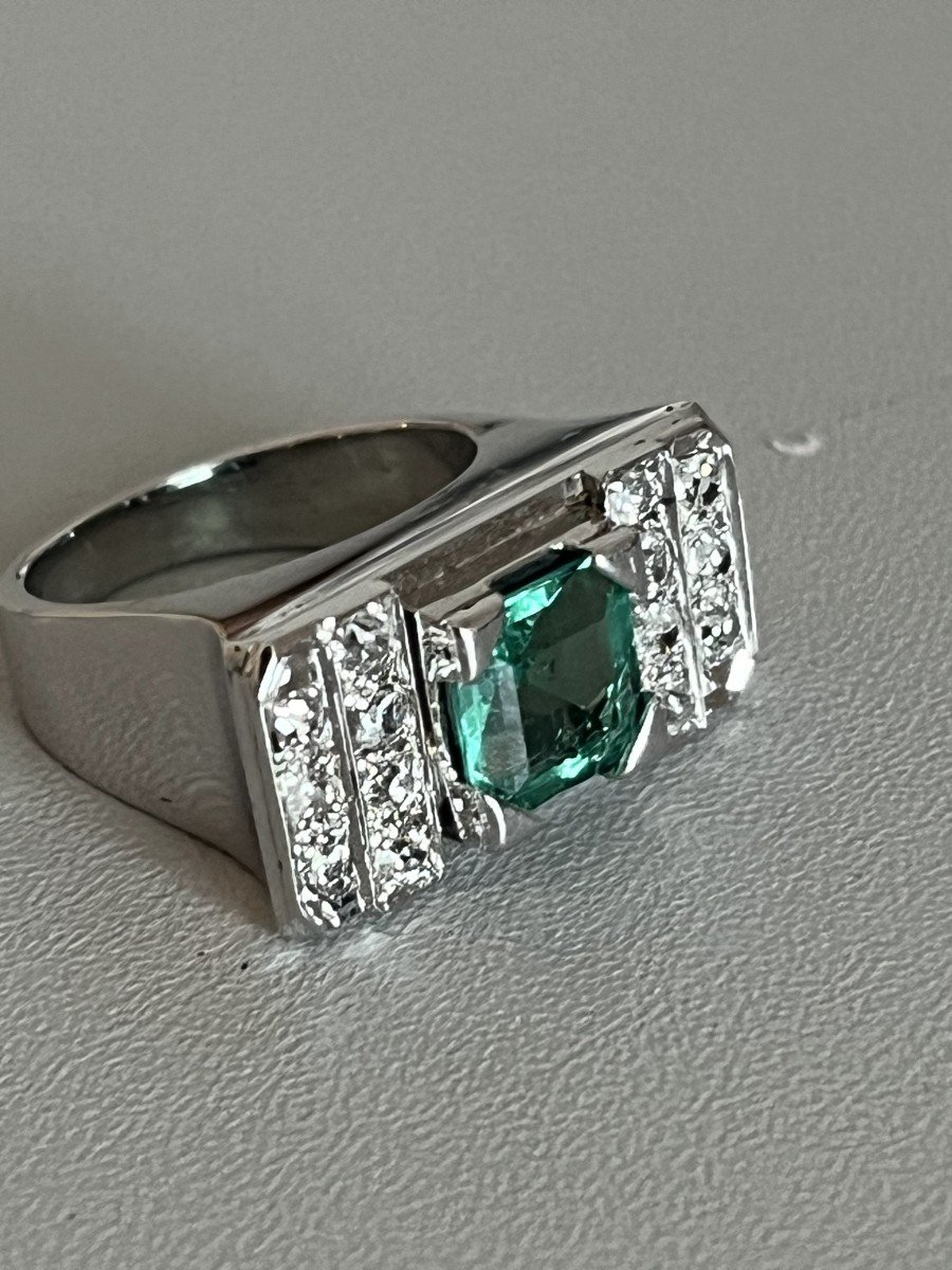 6142- Tank Ring Platinum Emerald Diamonds-photo-4