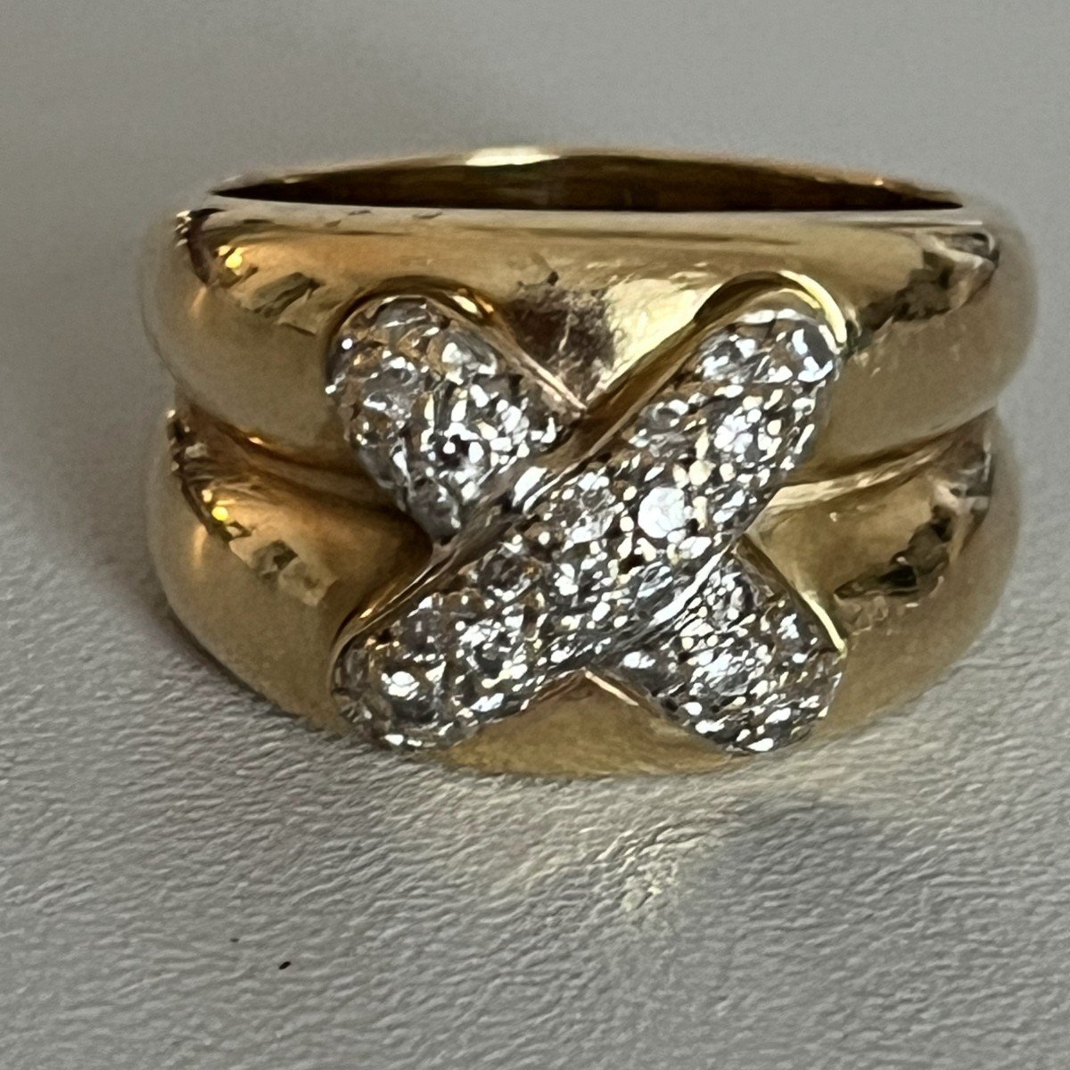 6145- Double Band Ring Yellow Gold Diamonds