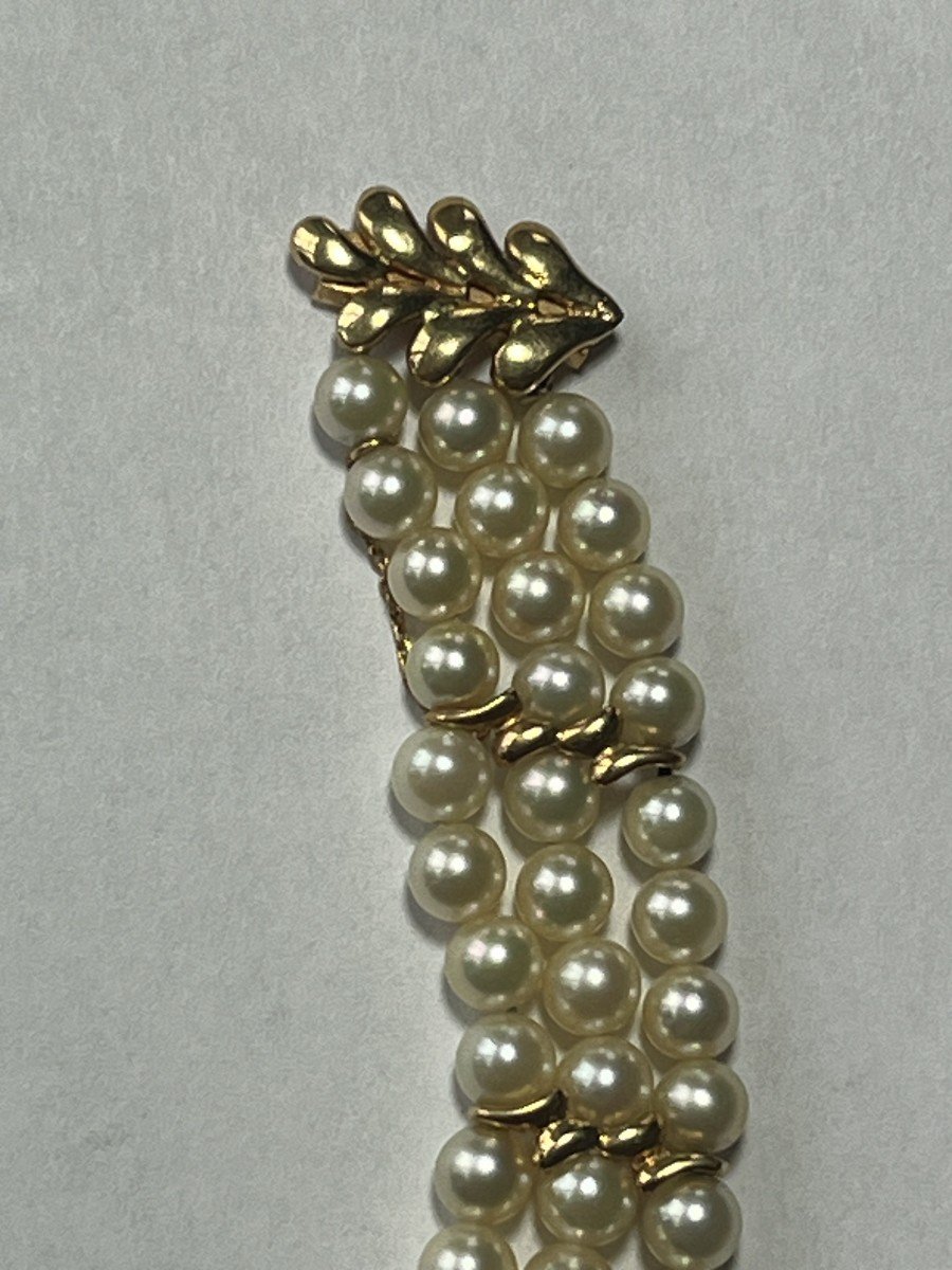 6076- Bracelet 3 Rangs Perles Barrettes Or Jaune 8,00 G-photo-4