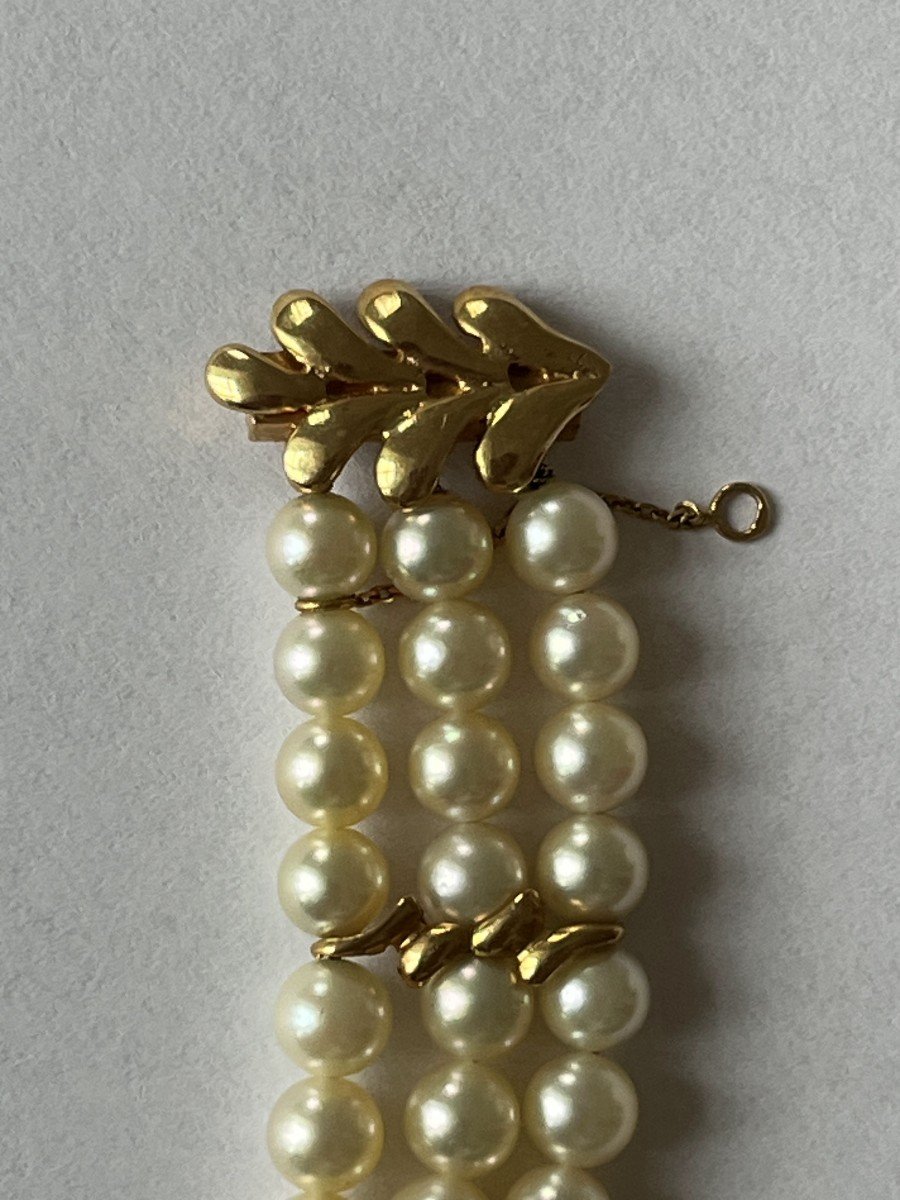 6076- Bracelet 3 Rangs Perles Barrettes Or Jaune 8,00 G-photo-1