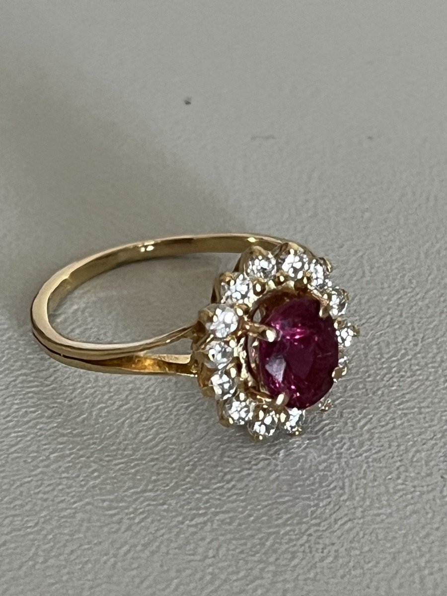 6161- Bague Marguerite Or Jaune Rubis Diamants-photo-4