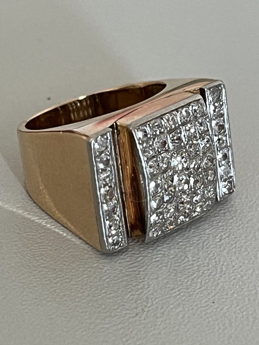 6167- Tank Signet Ring Yellow Gold Diamonds 1.30 Ct-photo-4